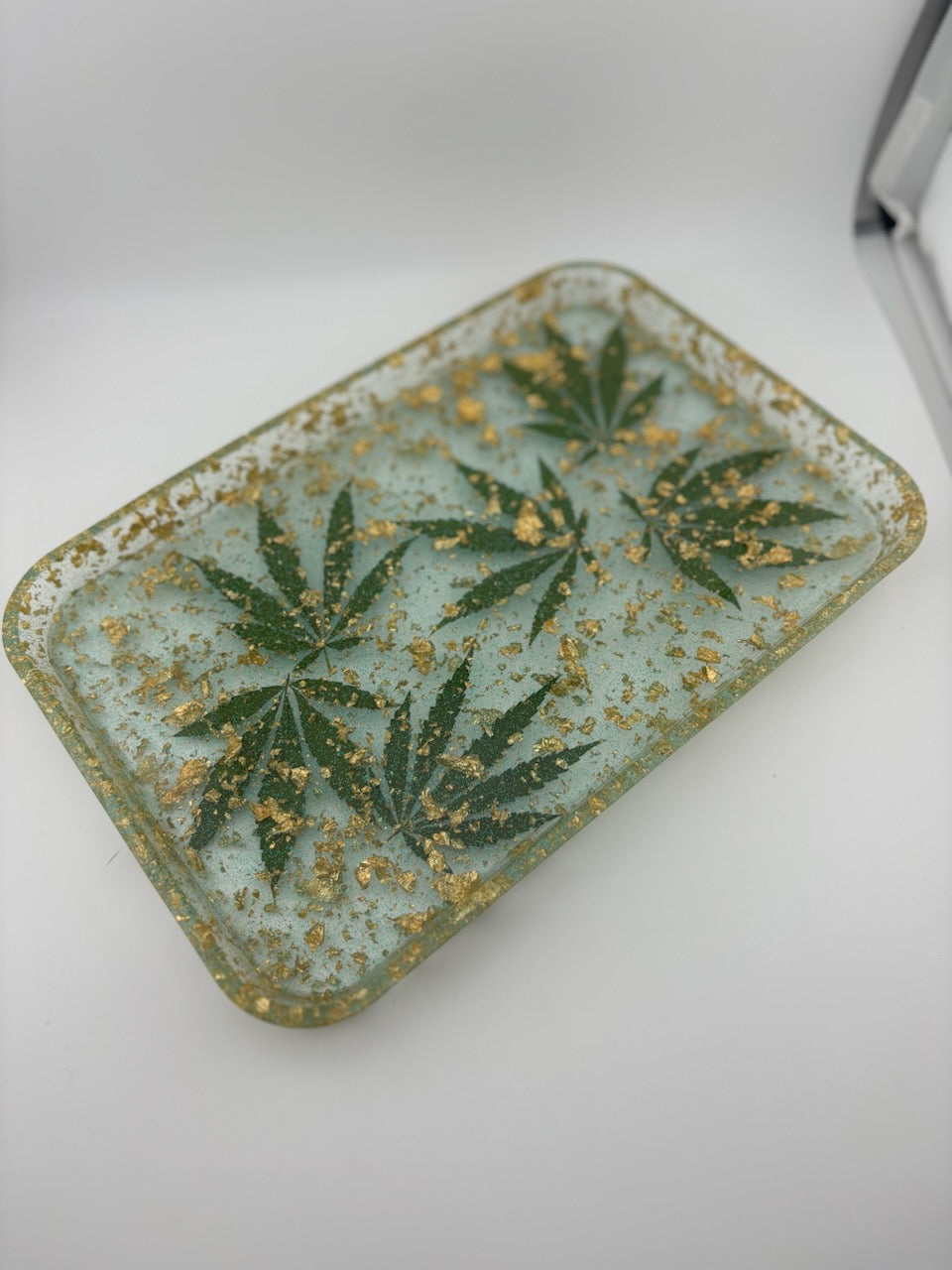 Hemp Rolling Tray - Gold Flake Clear, Green-  Strain: Blue Dream