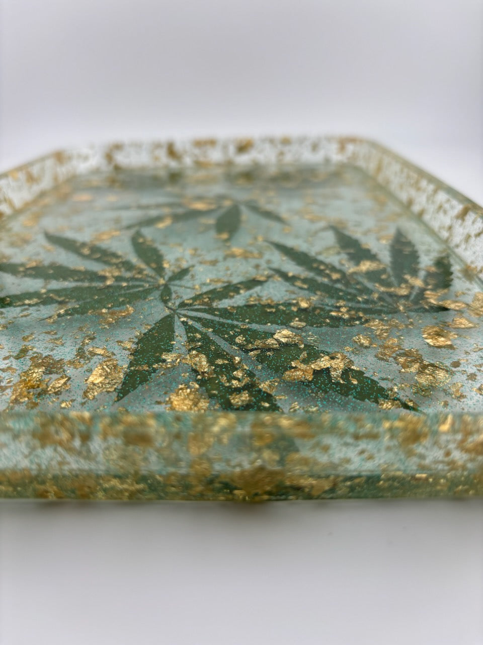 Hemp Rolling Tray - Gold Flake Clear, Green-  Strain: Blue Dream