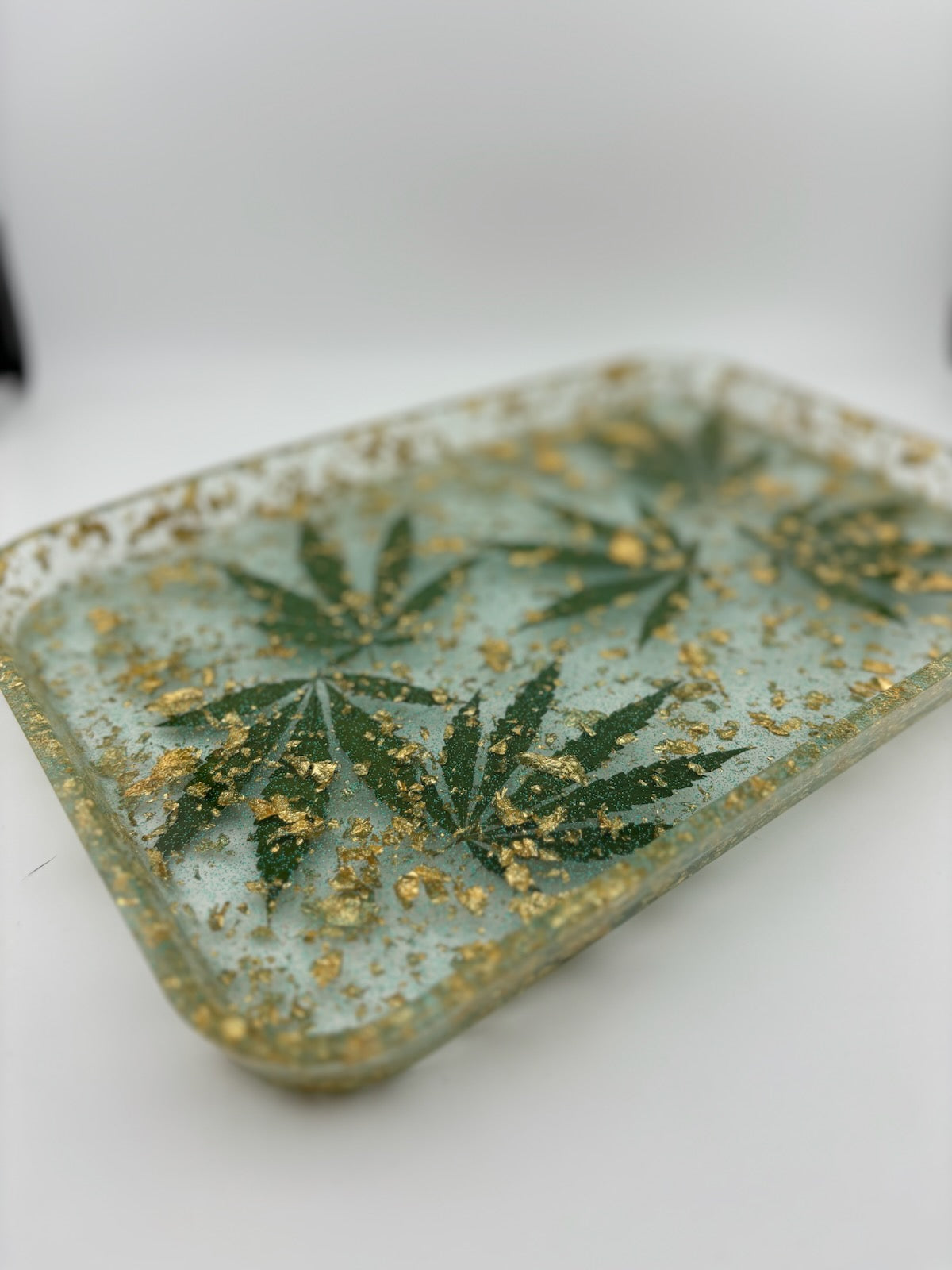 Hemp Rolling Tray - Gold Flake Clear, Green-  Strain: Blue Dream